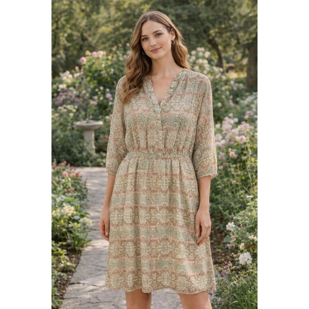 Kut from the Kloth Geometric Mosaic‎ V-Neck Elastic Waist Dress K28128 Sz M